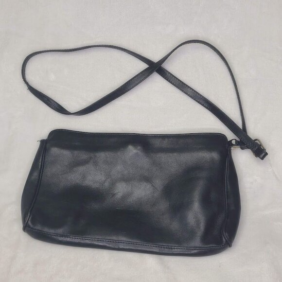 Vintage Ganson Black Leather Crossbody Bag Adjustable Strap Zippered Compartment - Picture 3 of 15